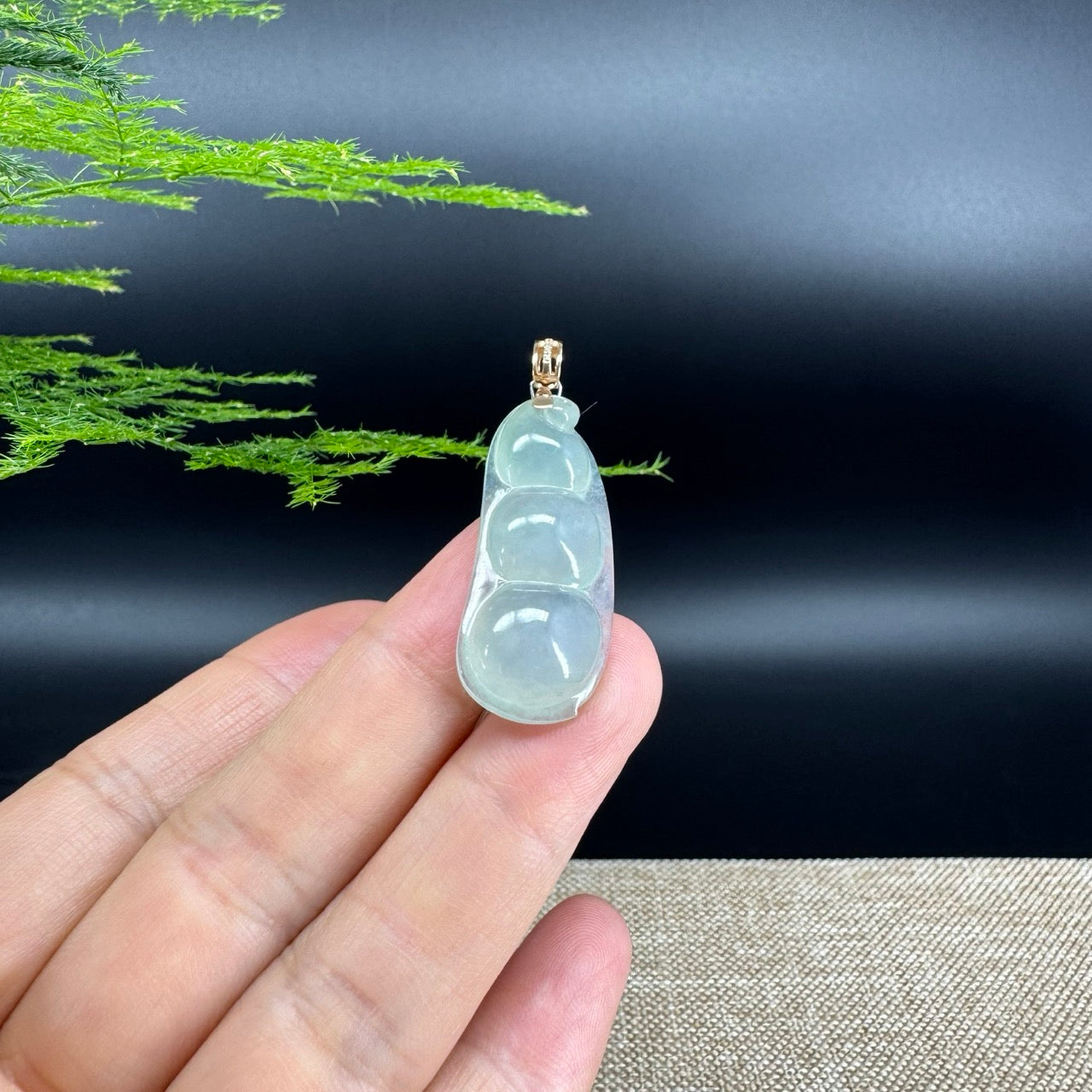RealJade® Co. Genuine Ice Green Jadeite Jade Bean Necklace With 18K Rose Gold Bail