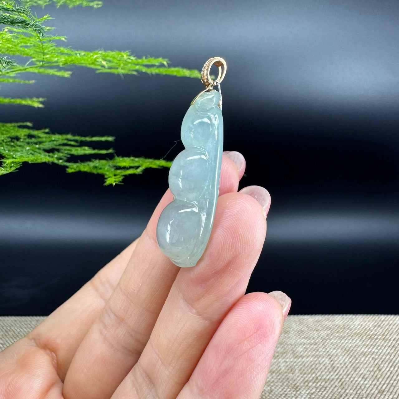 RealJade® Co. Genuine Ice Green Jadeite Jade Bean Necklace With 18K Rose Gold Bail