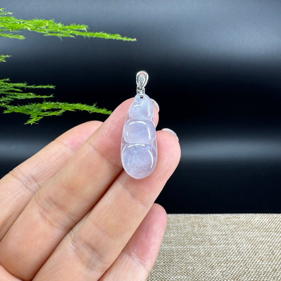 RealJade® Co. Genuine Icy Jadeite Jade Bean Necklace With 18K White Gold Bail