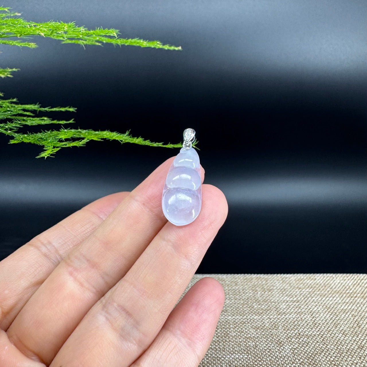 RealJade® Co. Genuine Icy Jadeite Jade Bean Necklace With 18K White Gold Bail