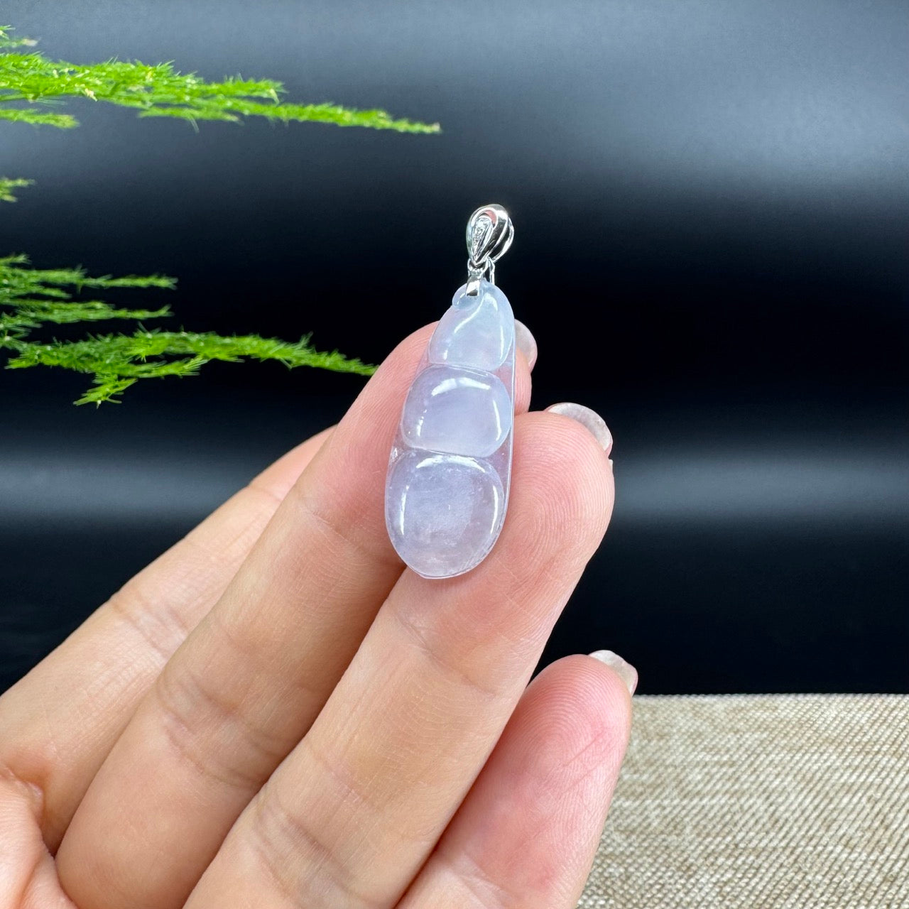 RealJade® Co. Genuine Icy Jadeite Jade Bean Necklace With 18K White Gold Bail