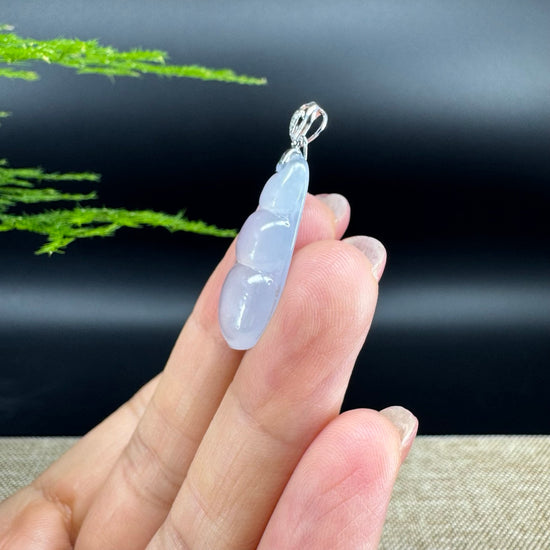 RealJade® Co. Genuine Icy Jadeite Jade Bean Necklace With 18K White Gold Bail