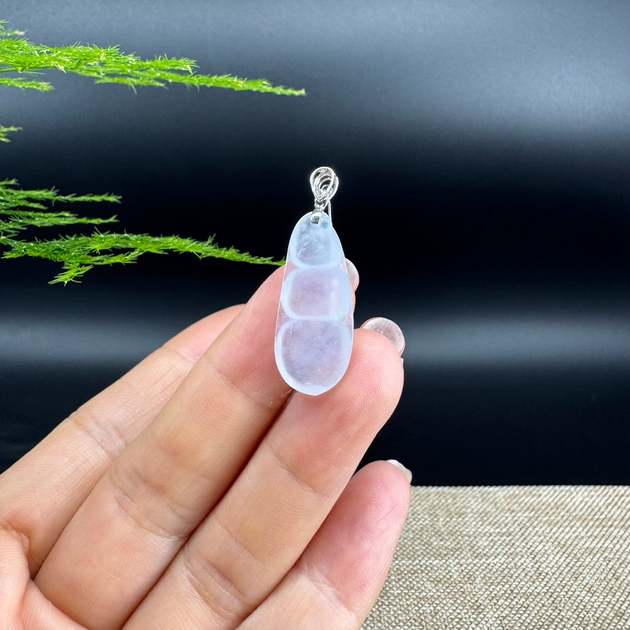 RealJade® Co. Genuine Icy Jadeite Jade Bean Necklace With 18K White Gold Bail