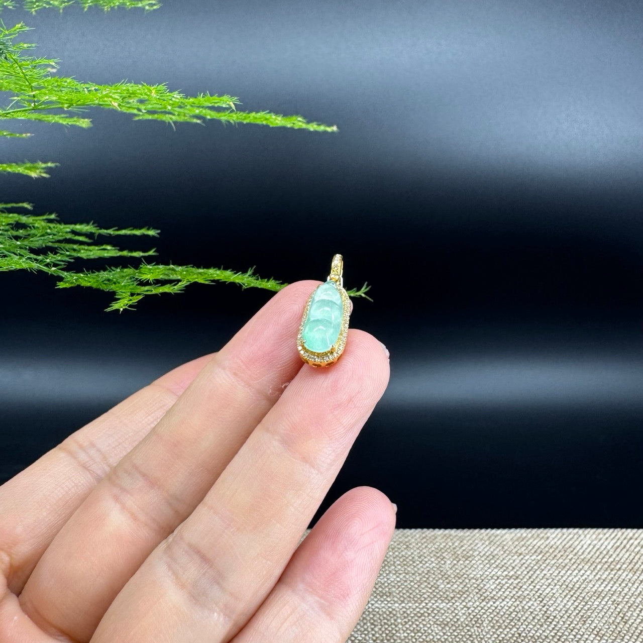 RealJade® Co. Genuine Burmese Ice Green Jadeite Jade Fu Dou Pendant with 18k Yellow Gold Diamond Bail
