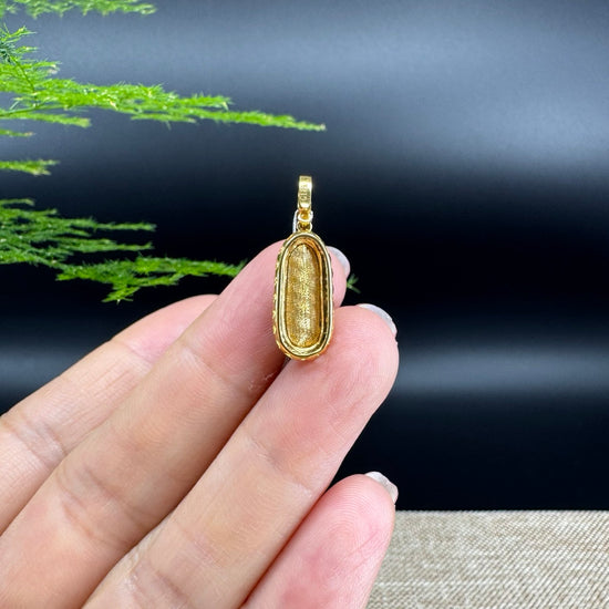 RealJade® Co. Genuine Burmese Ice Green Jadeite Jade Fu Dou Pendant with 18k Yellow Gold Diamond Bail