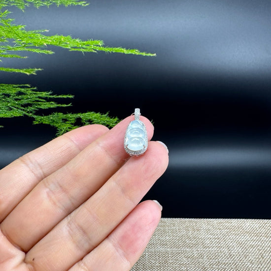 RealJade® Co. Genuine Burmese Icy Jadeite Jade Fu Dou Pendant with 18k White Gold Diamond Bail