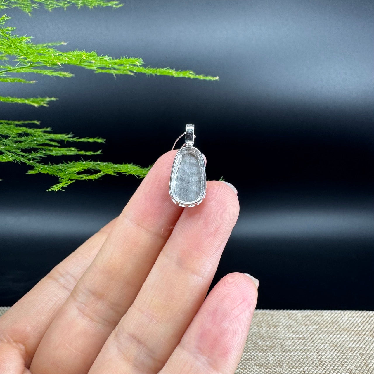 RealJade® Co. Genuine Burmese Icy Jadeite Jade Fu Dou Pendant with 18k White Gold Diamond Bail