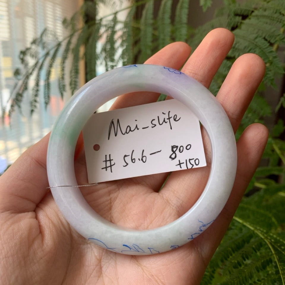"Live" Natural Lavender Green Jadeite Jade Bangle(Carving,Final)(05/31/26)