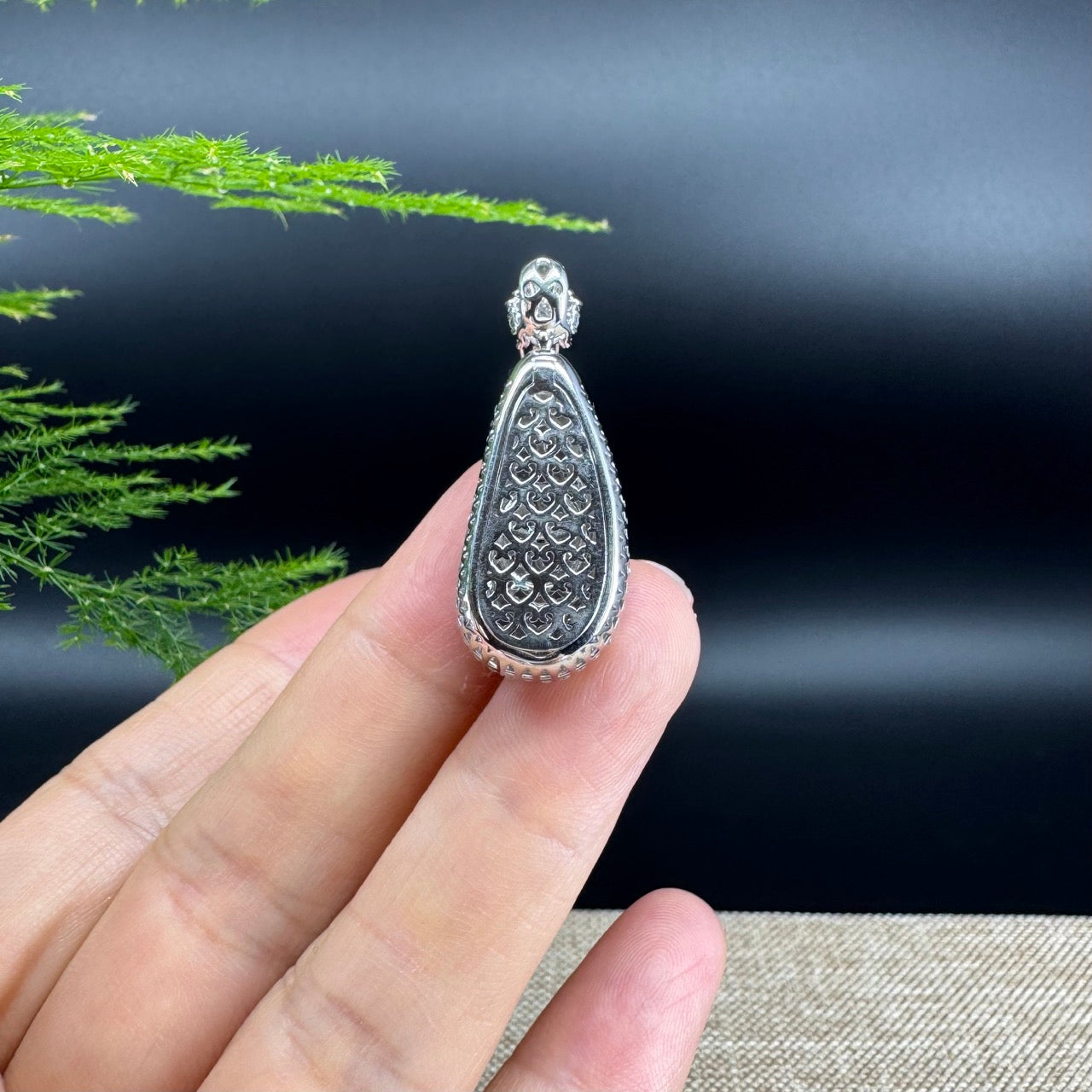 RealJade® Co. Genuine Burmese Honey Yellow Jadeite Jade Fu Dou Pendant with 18k White Gold Diamond Bail