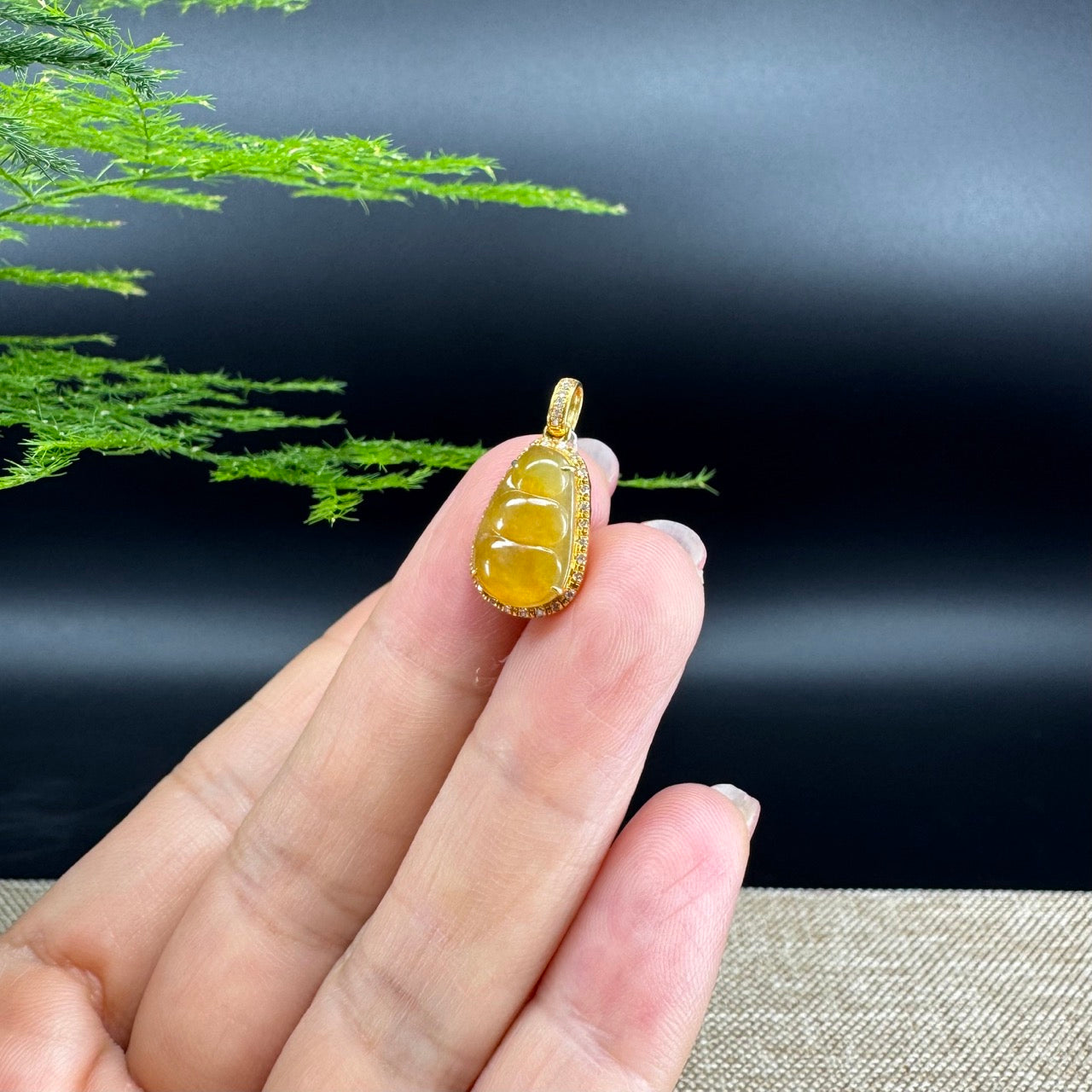 High end Genuine Burmese Honey yellow Jadeite Pendant with 18k Yellow Gold Bail