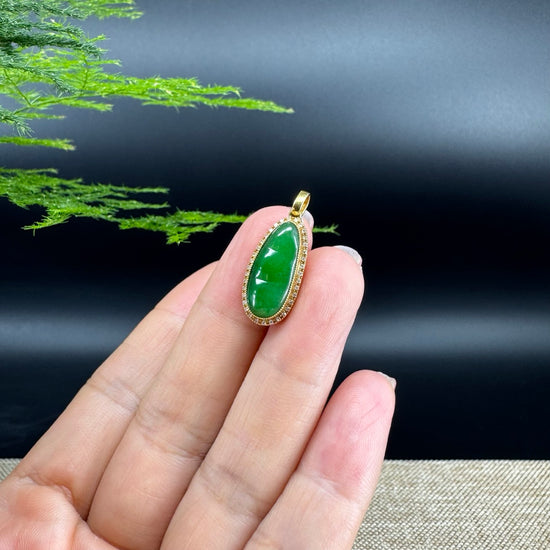 High end Genuine Burmese Imperial Jadeite Pendant with 18k Yellow Gold Bail