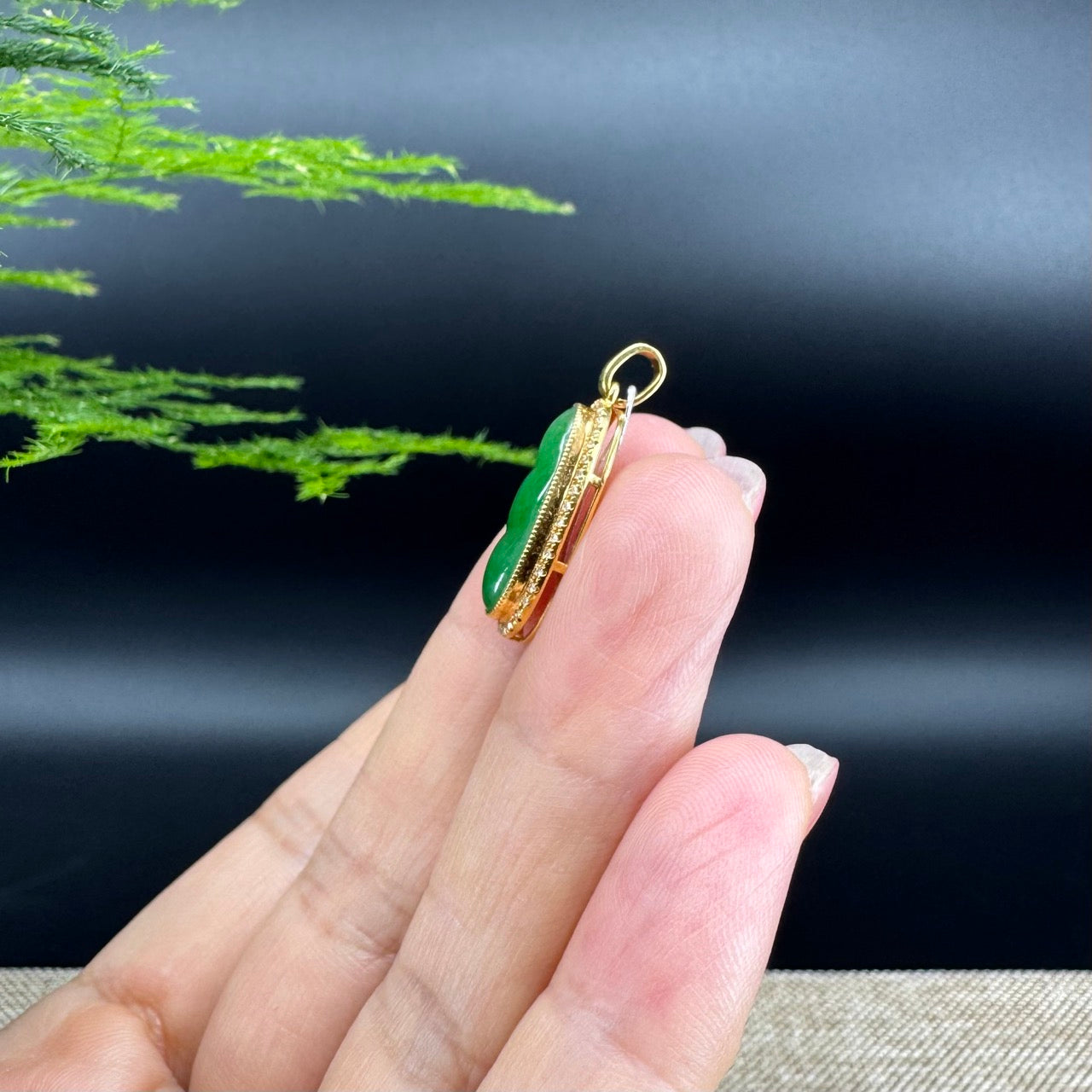 High end Genuine Burmese Imperial Jadeite Pendant with 18k Yellow Gold Bail