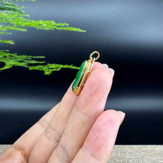 High end Genuine Burmese Imperial Jadeite Pendant with 18k Yellow Gold Bail