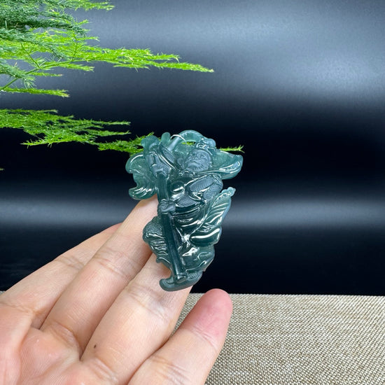 RealJade® Co. High Natural Guatemalan Blue Jadeite Jade Monkey King Pendant