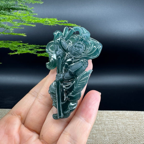 RealJade® Co. High Natural Guatemalan Blue Jadeite Jade Monkey King Pendant