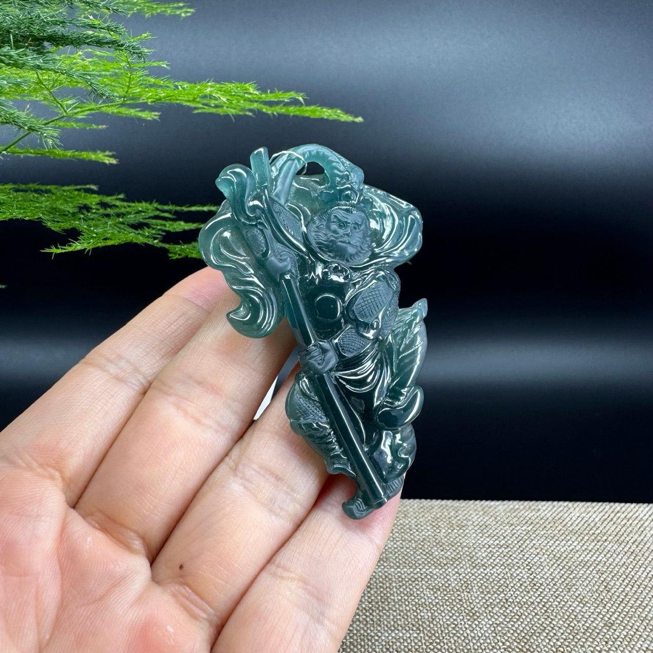 RealJade® Co. High Natural Guatemalan Blue Jadeite Jade Monkey King Pendant