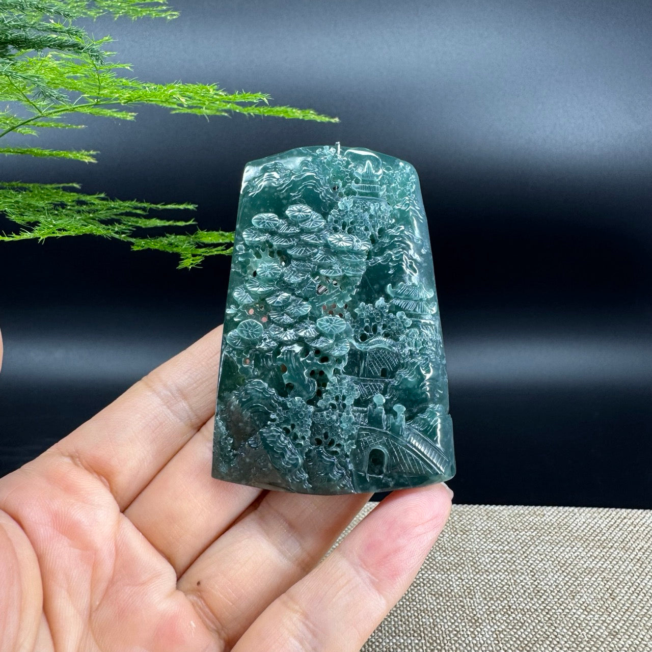 RealJade® Co. High Natural Guatemalan Blue Jadeite Jade Landscape Pendant