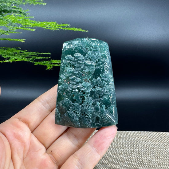 RealJade® Co. High Natural Guatemalan Blue Jadeite Jade Landscape Pendant