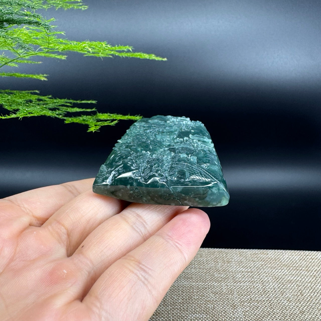 RealJade® Co. High Natural Guatemalan Blue Jadeite Jade Landscape Pendant