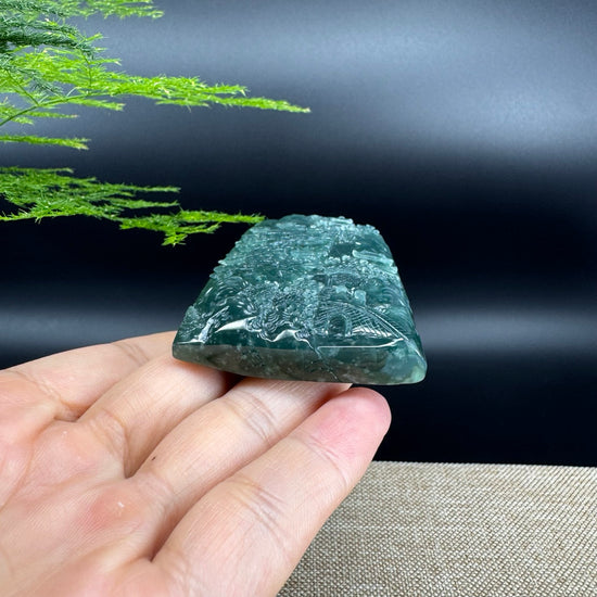 RealJade® Co. High Natural Guatemalan Blue Jadeite Jade Landscape Pendant