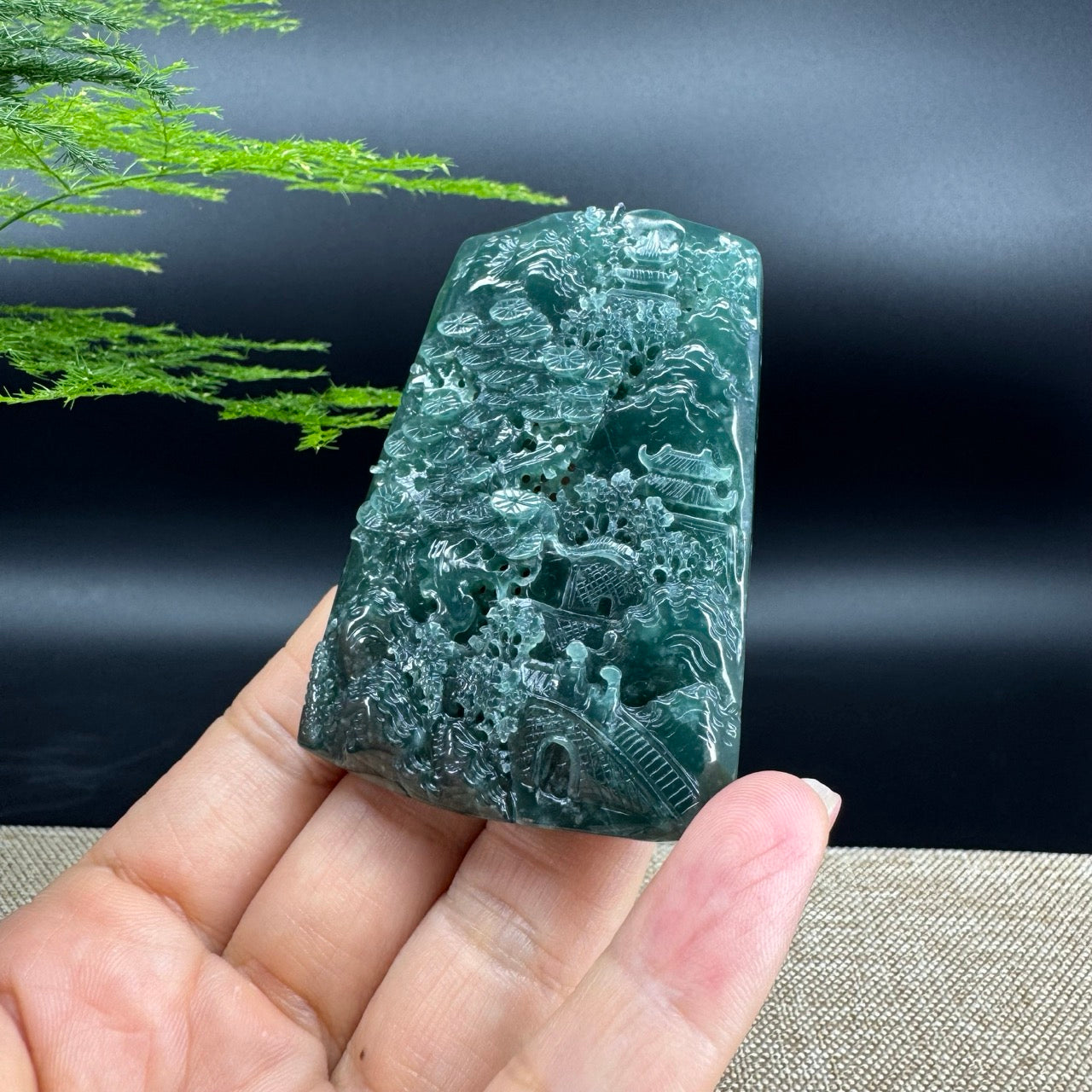 RealJade® Co. High Natural Guatemalan Blue Jadeite Jade Landscape Pendant