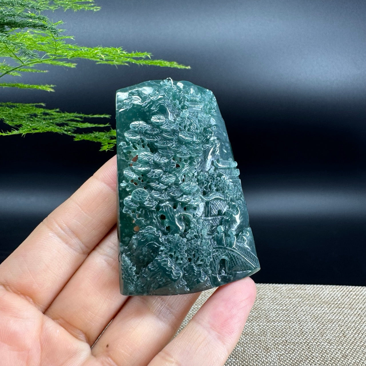 RealJade® Co. High Natural Guatemalan Blue Jadeite Jade Landscape Pendant