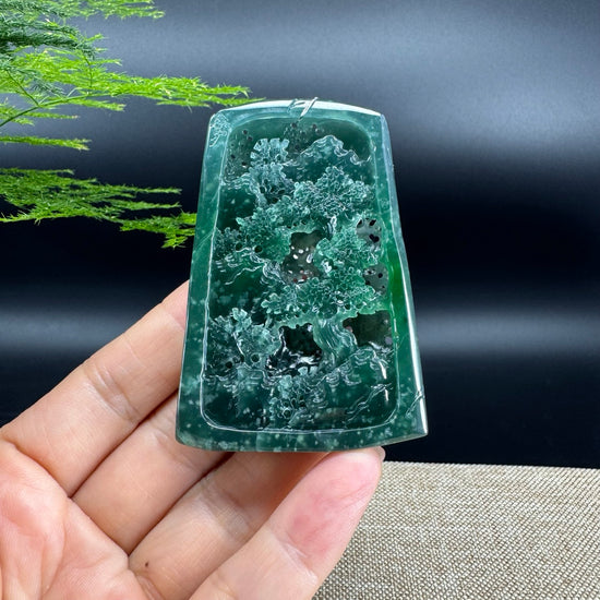 RealJade® Co. High Natural Guatemalan Blue Jadeite Jade Landscape Pendant