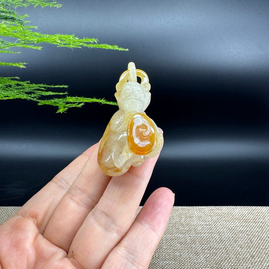 RealJade® Co. High Yellow Jadeite Jade Monkey Pendant