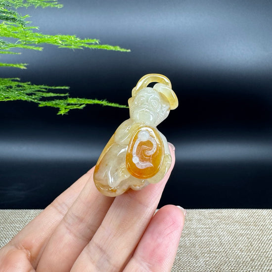 RealJade® Co. High Yellow Jadeite Jade Monkey Pendant