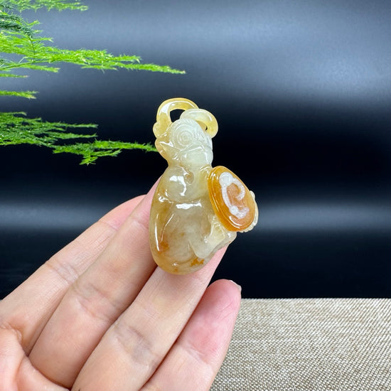 RealJade® Co. High Yellow Jadeite Jade Monkey Pendant