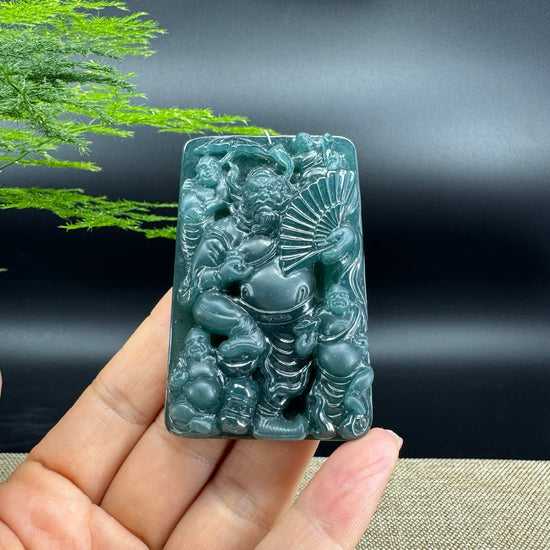 RealJade® Co. High Natural Guatemalan Blue Jadeite Jade Zhong Kui Pendant