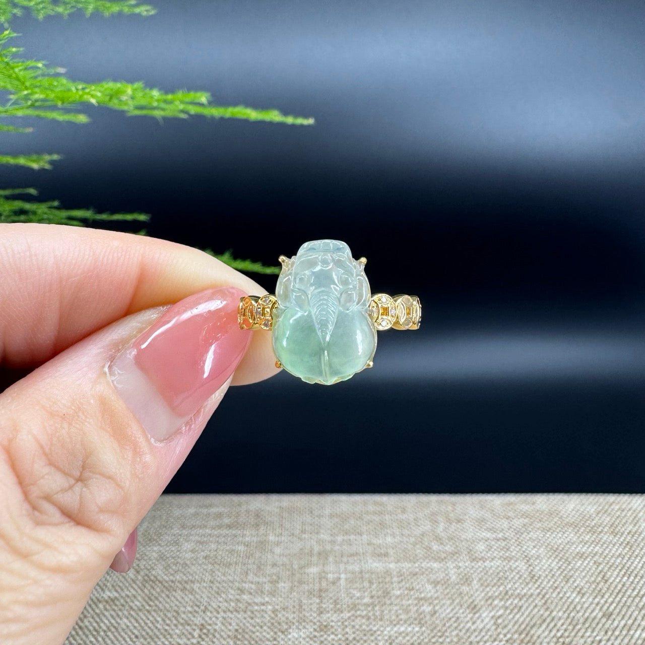 RealJade® "Signature Signet" 18K Yellow Gold Icy Blue Jadeite Jade Diamonds PiXiu Ring