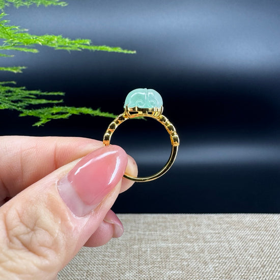 RealJade® "Signature Signet" 18K Yellow Gold Icy Blue Jadeite Jade Diamonds PiXiu Ring