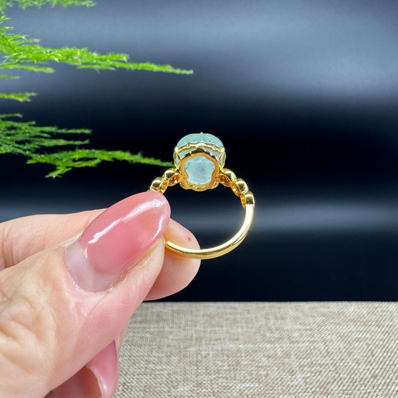 RealJade® "Signature Signet" 18K Yellow Gold Icy Blue Jadeite Jade Diamonds PiXiu Ring