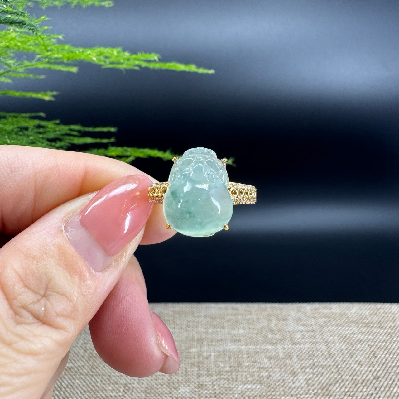 RealJade® "Signature Signet" 18K Yellow Gold Icy Green Jadeite Jade  Diamonds PiXiu Ring