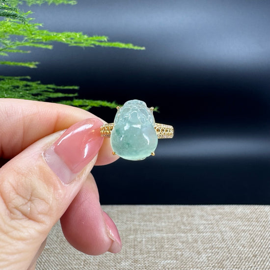 RealJade® "Signature Signet" 18K Yellow Gold Icy Green Jadeite Jade  Diamonds PiXiu Ring