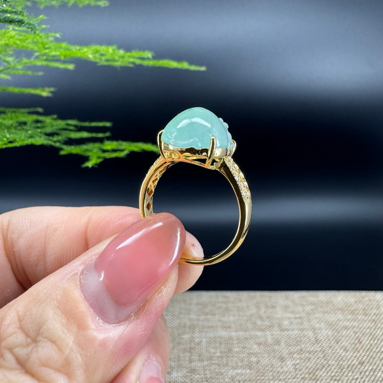 RealJade® "Signature Signet" 18K Yellow Gold Icy Green Jadeite Jade  Diamonds PiXiu Ring