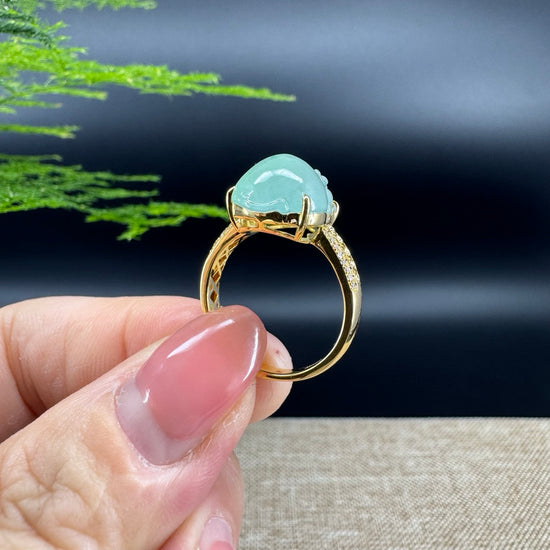 RealJade® "Signature Signet" 18K Yellow Gold Icy Green Jadeite Jade  Diamonds PiXiu Ring