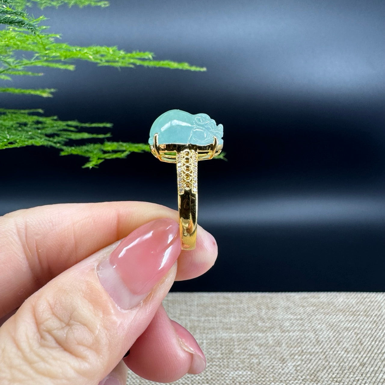 RealJade® "Signature Signet" 18K Yellow Gold Icy Green Jadeite Jade  Diamonds PiXiu Ring