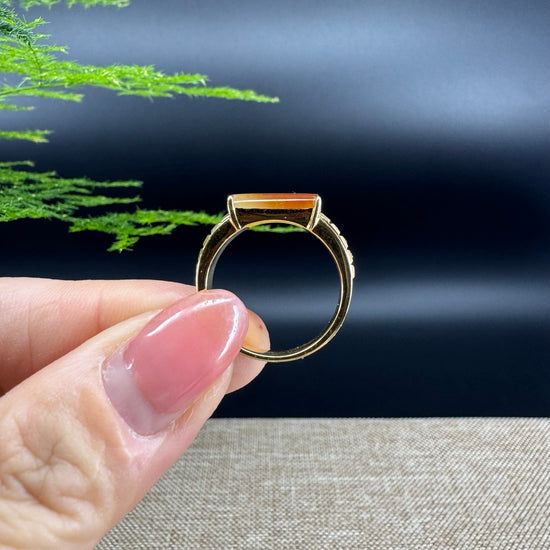 RealJade® "Signature Signet" 18K Yellow Gold  Honey Yellow Jadeite Jade With Dianonds Ring