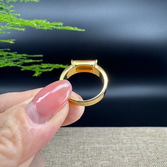 RealJade® "Signature Signet" 18K Yellow Gold  Honey Yellow Jadeite Jade With Dianonds Ring