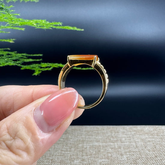 RealJade® "Signature Signet" 18K Yellow Gold  Honey Yellow Jadeite Jade With Dianonds Ring