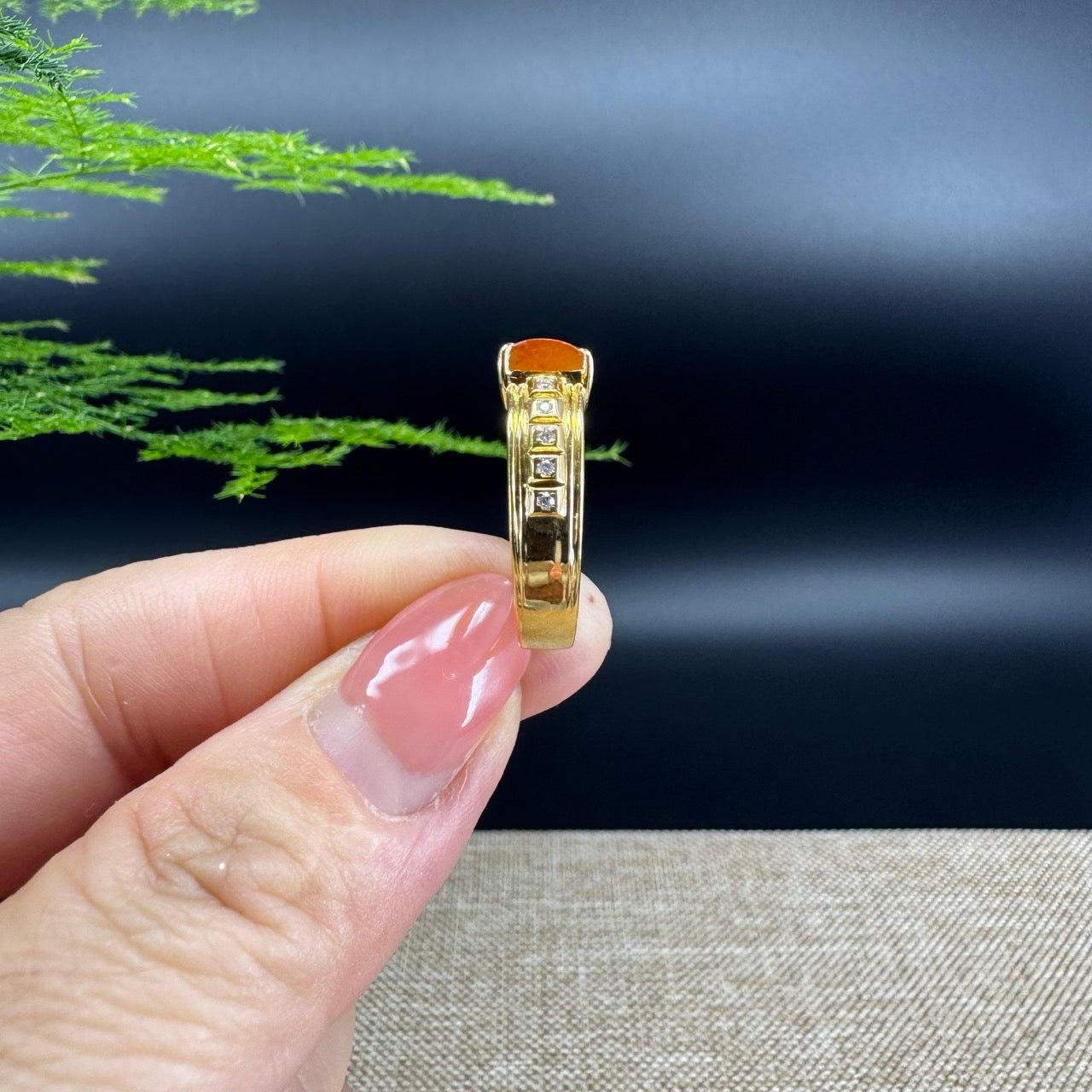 RealJade® "Signature Signet" 18K Yellow Gold  Honey Yellow Jadeite Jade With Dianonds Ring