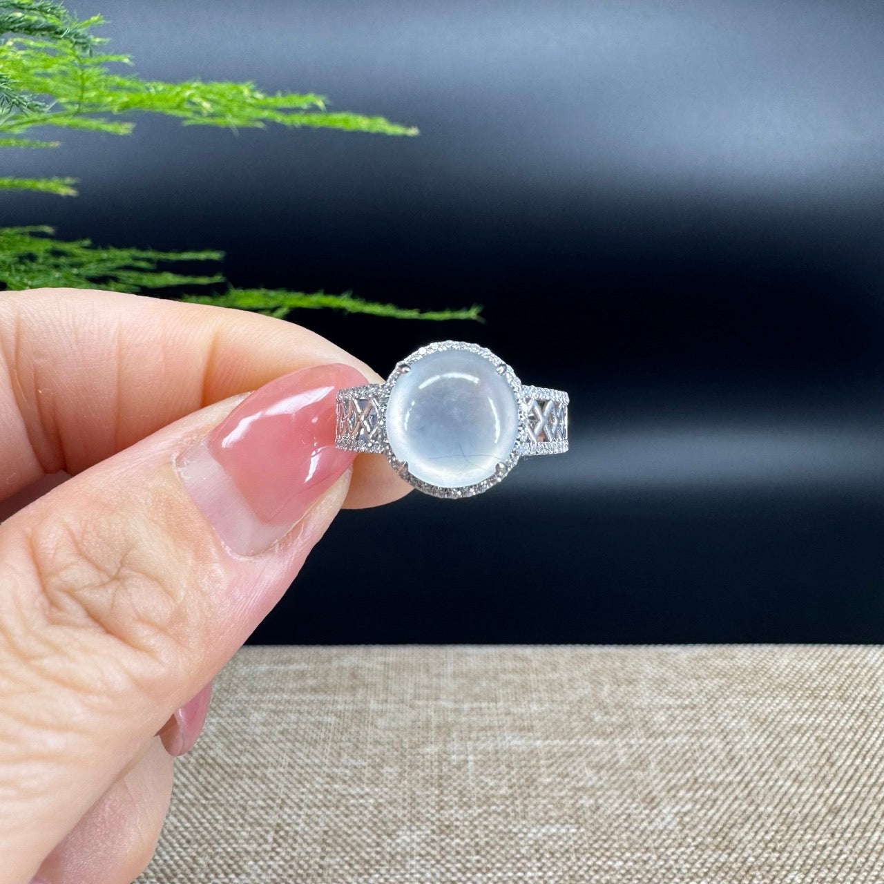 RealJade® "Signature Signet" 18K White Gold Icy Jadeite Jade Diamonds Ring