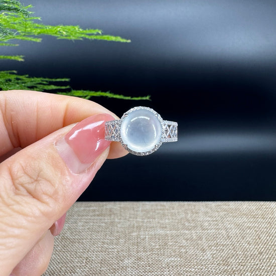 RealJade® "Signature Signet" 18K White Gold Icy Jadeite Jade Diamonds Ring