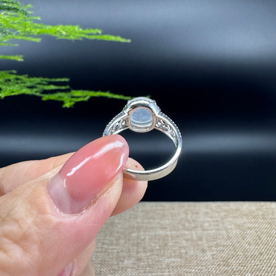 RealJade® "Signature Signet" 18K White Gold Icy Jadeite Jade Diamonds Ring