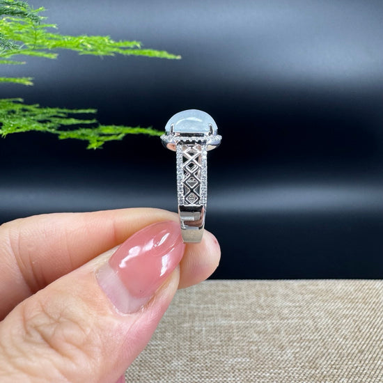 RealJade® "Signature Signet" 18K White Gold Icy Jadeite Jade Diamonds Ring