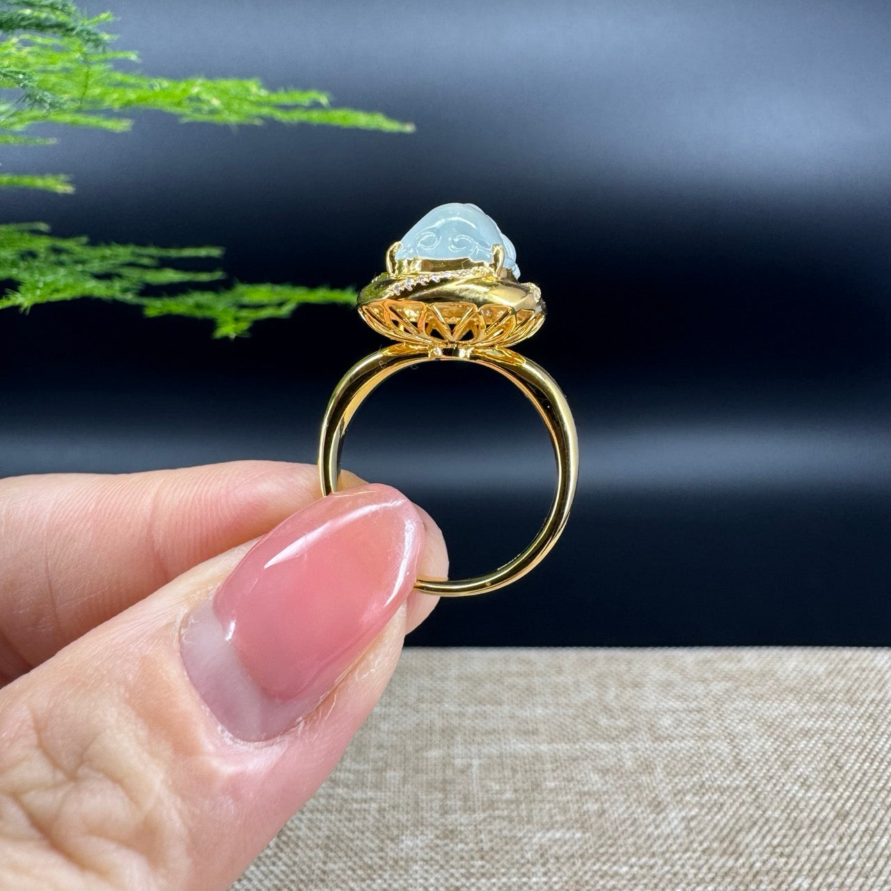 RealJade®  18K Yellow Gold Icy Jadeite Jade Diamonds  PiXiu Ring