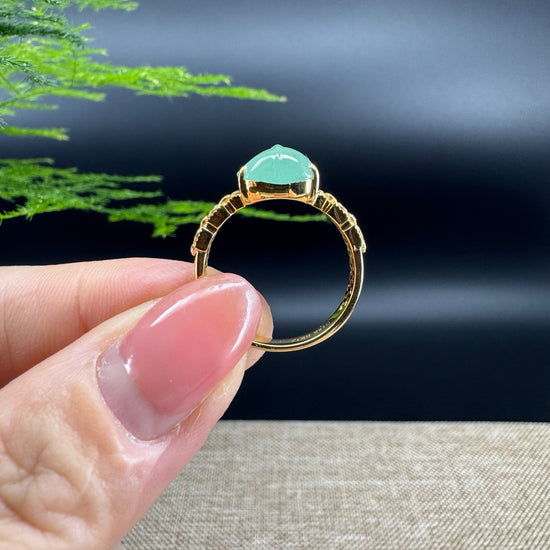 RealJade® "Signature Signet" 18K Yellow Gold Icy Green Jadeite Jade Diamonds PiXiu Ring
