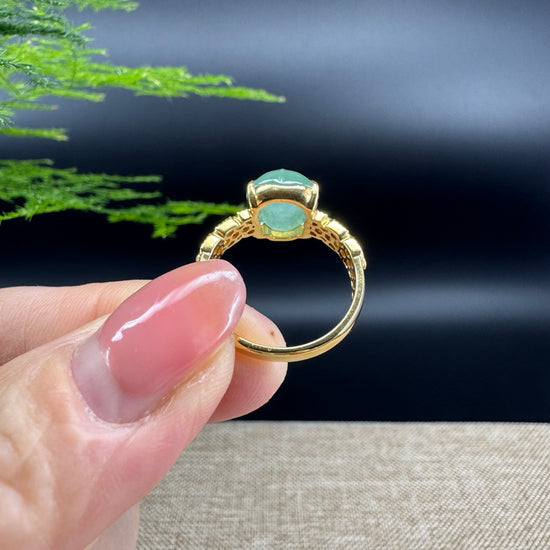 RealJade® "Signature Signet" 18K Yellow Gold Icy Green Jadeite Jade Diamonds PiXiu Ring